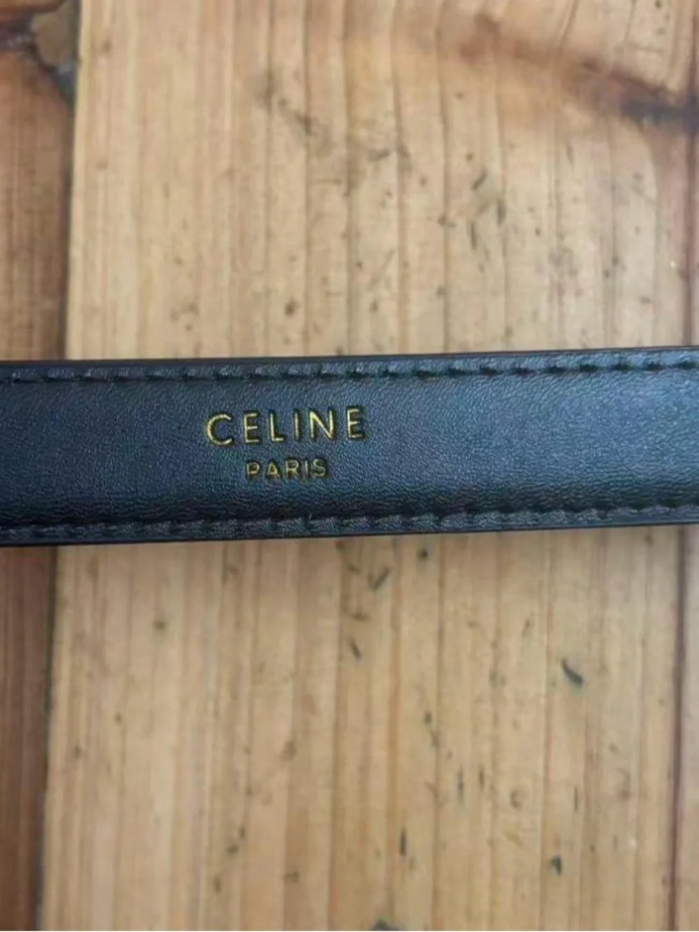 Celine Black Leather Belt with Gold Triomphe Buckle